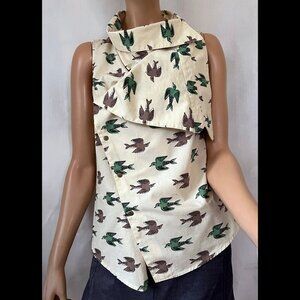 Corey Lynn Calter sleeveless cotton top bird print unusual drape